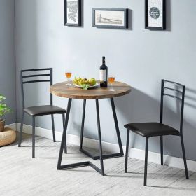 Modern 3-Piece Kitchen Dining Set with Round Wood-Top Table and 2 Chairs