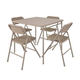 5-Piece Square Folding Dining Table with 4 Chairs Guest Set Game Table - Beige
