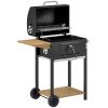 Charcoal BBQ Grill, Outdoor Portable Cooker for Camping or Backyard Picnic, Barbecue Grill with Side Table, Bottom Storage Shelf, Wheels and Handle