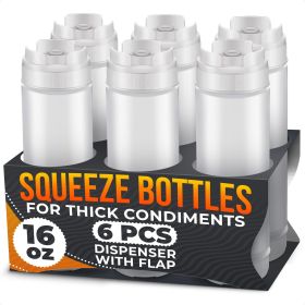 Set of 6 Condiment Squeeze Bottles for Sauces 16 oz Self Closing Valve Easy to Fill Clear Design Ready to Dispense for Dressings Condiments and Sauces