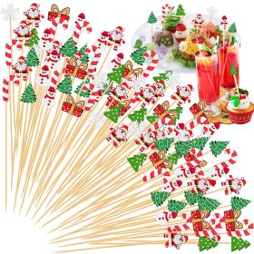 100 Pcs Christmas Cocktail Pick Xmas Tree Snowflake Snowman Santa Claus Reindeer Pattern Sticks Cupcake Fruit Food Appetizer Skewers 4.9 in Bamboo Too