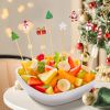 100 Pcs Christmas Cocktail Pick Xmas Tree Snowflake Snowman Santa Claus Reindeer Pattern Sticks Cupcake Fruit Food Appetizer Skewers 4.9 in Bamboo Too
