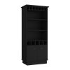 Bar Cabinet 70"H with Wine Rack, Upper Glass Cabinet, three Open Storage Shelves and One Cabinet,Black
