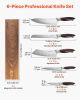 VEVOR Kitchen Knife Set, 6 Piece High Carbon Stainless Steel Sharp Knife Set, Professional Kitchen Cutlery with Ergonomic Crack-Resistant Handle