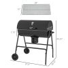 Barrel Charcoal BBQ Grill Smoker with 420 sqin Cooking Area Wheels Ash Catcher Black