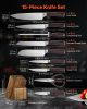 VEVOR Kitchen Knife Set with Block and Sharpener, 15 Piece High Carbon Stainless Steel Knife Set, Rust-Resistant Kitchen Cutlery with Ergonomic Handle
