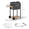 Charcoal BBQ Grill, Outdoor Portable Cooker for Camping or Backyard Picnic, Barbecue Grill with Side Table, Bottom Storage Shelf, Wheels and Handle