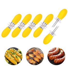 Yellow Corn Cob Holder Stainless Steel Fork Skewer Is Suitable For Corn On The Cob Grilling Tools (Color: Yellow)