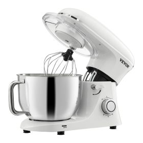 Stand Mixer, 6 QT Dough Mixer, 660W 6 + P Speeds Tilt-head Food Mixer with Stainless Steel Bowl, Dough Hook, Wire Whip, Flat Beater, Scraper (Capacity: 6.2 L, Color: Off White)